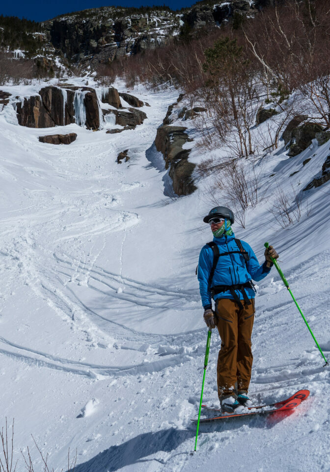 Aaron Hubbell in Central Couloir on Mount Webster, Crawford Notch, New Hampshire.