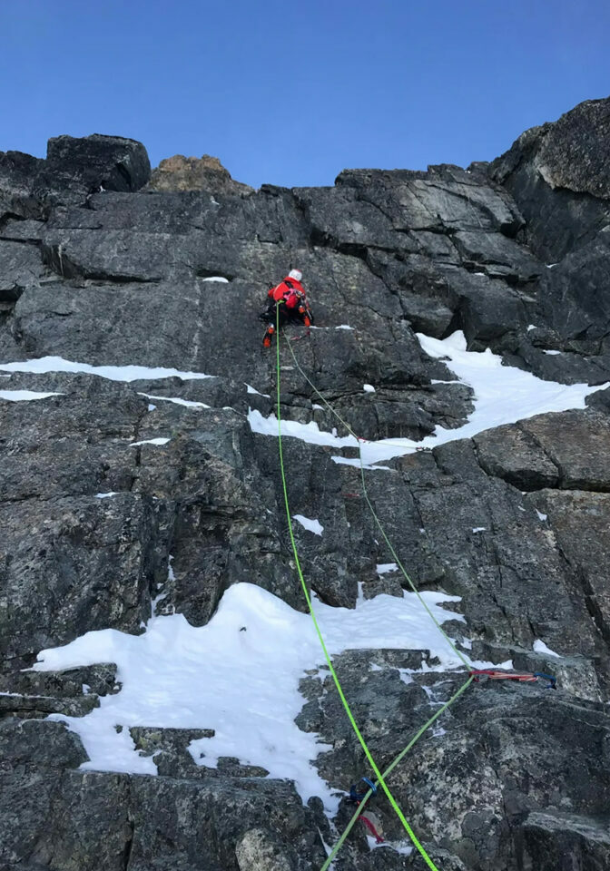 Justin Guarino on an M6 A1 pitch on day four of the first ascent of the Medusa Face on Mt. Neacola. Photo by Nick Aiello-Popeo